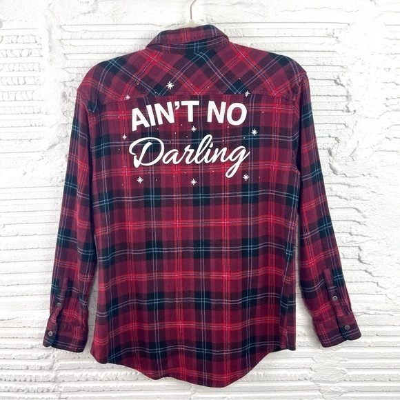 Harley Davidson Flannel Shirt Red & Blue Plaid "Ain't No Darling" Graphic Medium - Picture 10 of 16